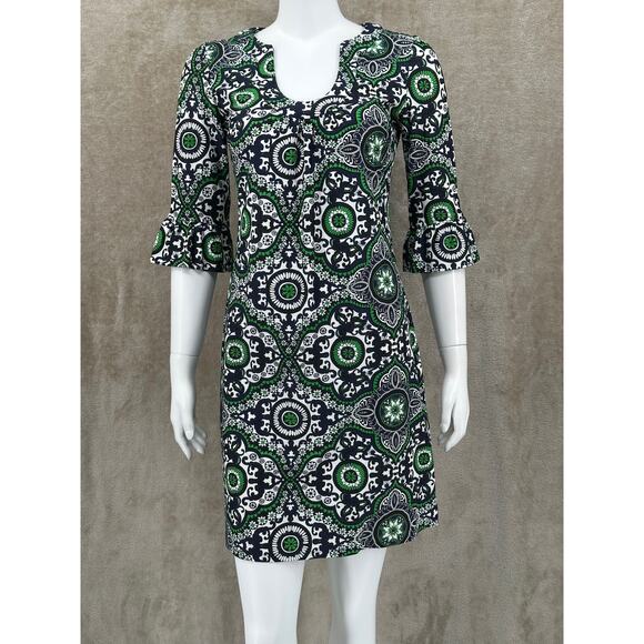 Jude Connally Dress Womens Small Green Navy Shift Geometric Jude Cloth Stretch - Picture 1 of 10